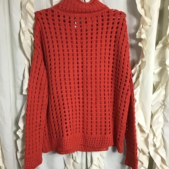 Free People Red Orange Open Knit Sweater Mock Neck Fall Favorite Cable Knit - Picture 5 of 6